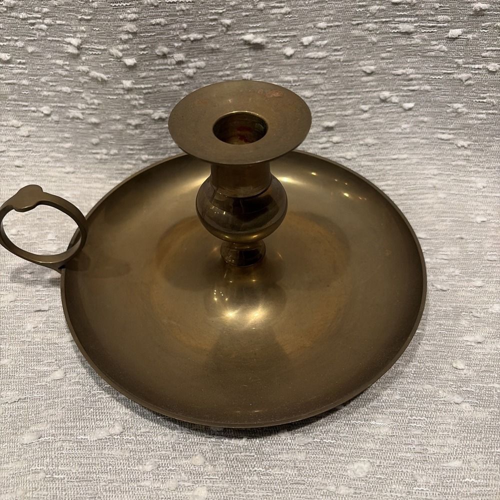 Antique Style Solid Brass Chamberstick Candlestick with Thumb Rest